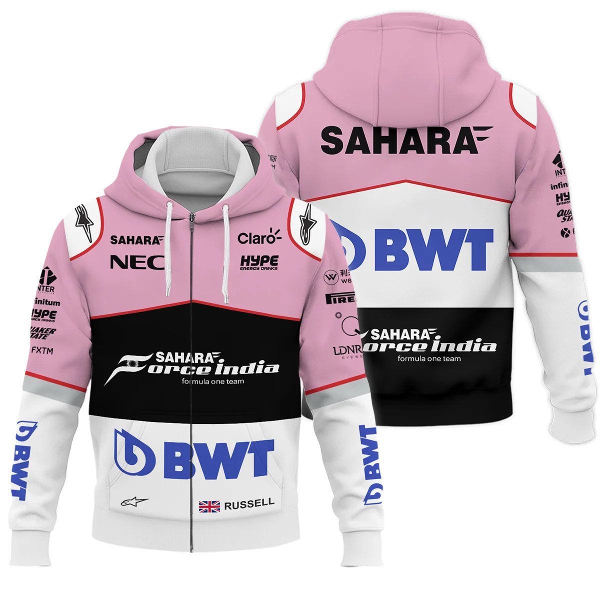 2017 George Russell Racing Suit Force India F1 Zipper Hoodie BLVAGR080925A7ZHD - F1 Fan Gear