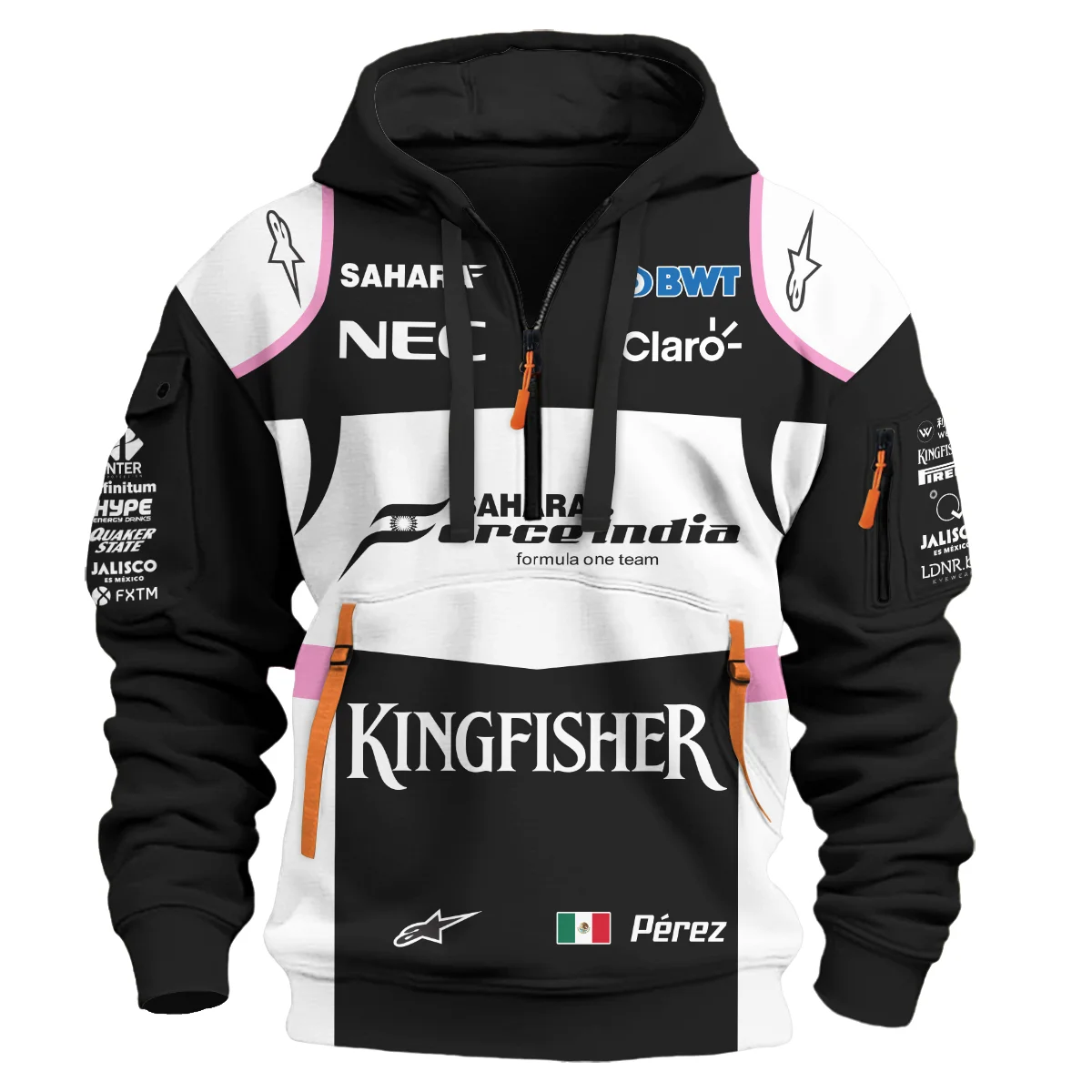2017 Sergio Perez Racing Suit Force India F1 Hoodie Half Zip BLVASP170925A5HDF - Image 2