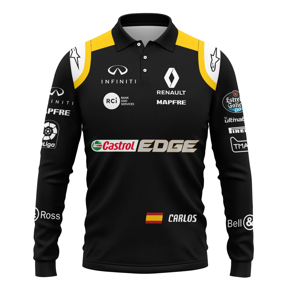 2018 Carlos Sainz Racing Suit Renault F1 Long Polo Shirt BLVACS190825A1LPL - Image 2