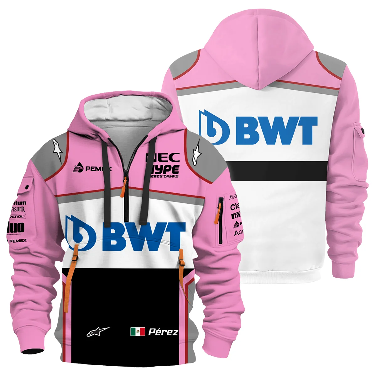 2018 Sergio Perez Racing Suit Racing Point F1 Hoodie Half Zip BLVASP170925A4HDF - Trackside Outfit