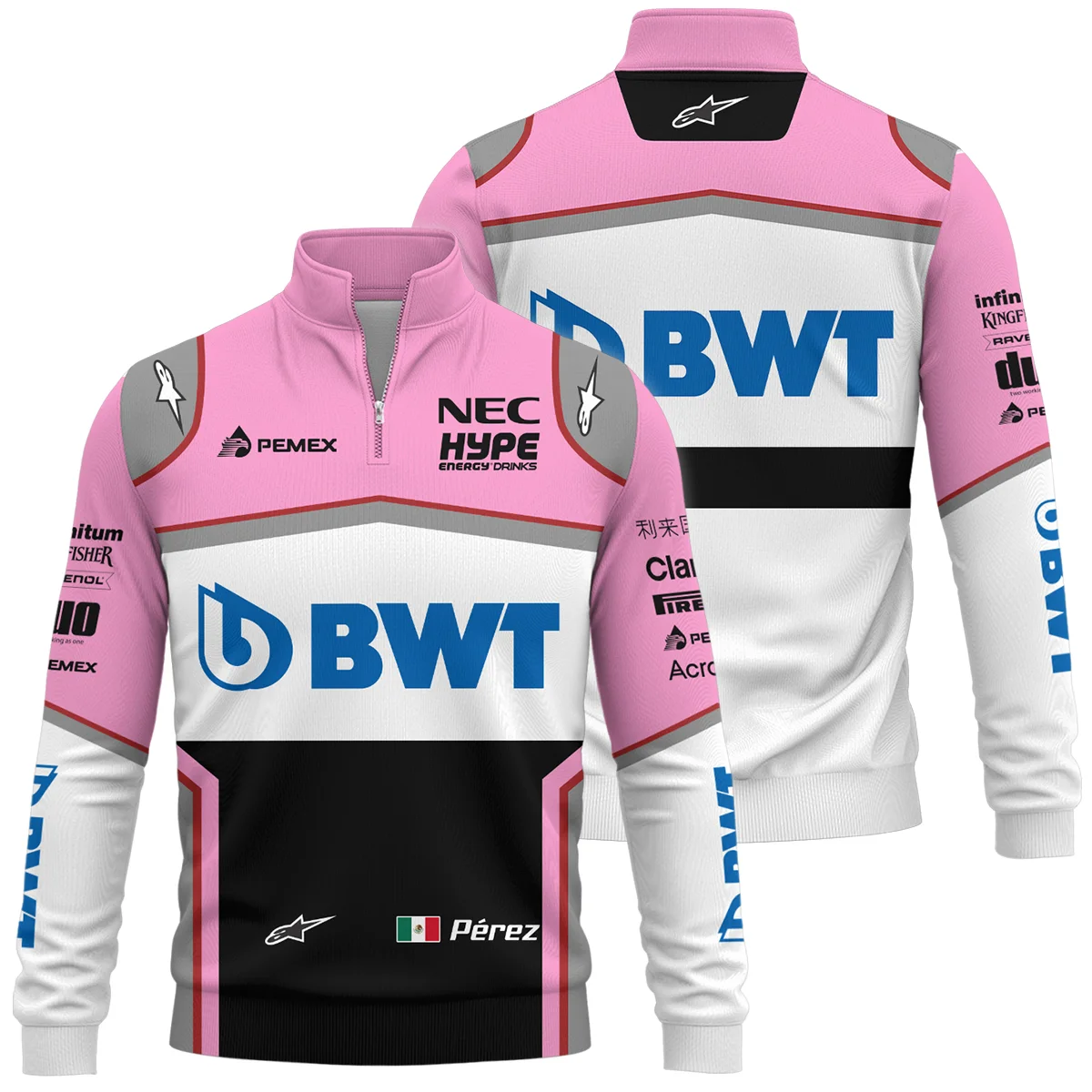 2018 Sergio Perez Racing Suit Racing Point F1 Quarter-Zip Sweatshirt BLVASP170925A4QZS - Pit Lane Clothing