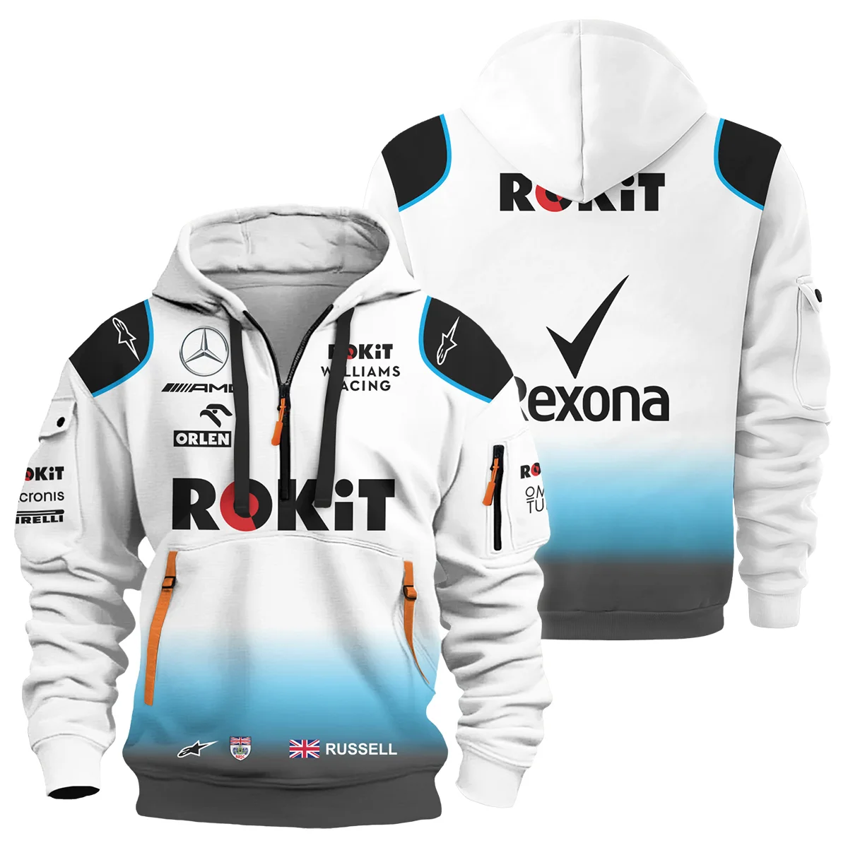 2019 George Russell Racing Suit Williams F1 Hoodie Half Zip BLVAGR080925A5HDF - Race Day Design