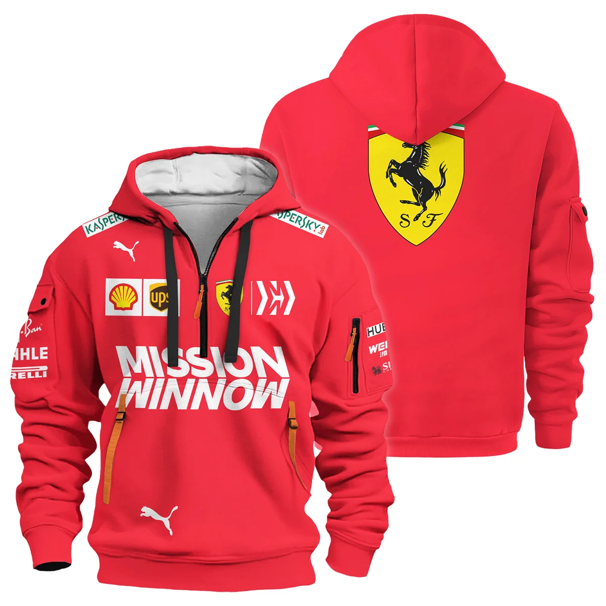 2019 Sebastian Vettel Racing Suit Ferrari F1 Hoodie Half Zip BLVASV110925A10HDF - Trackside Outfit