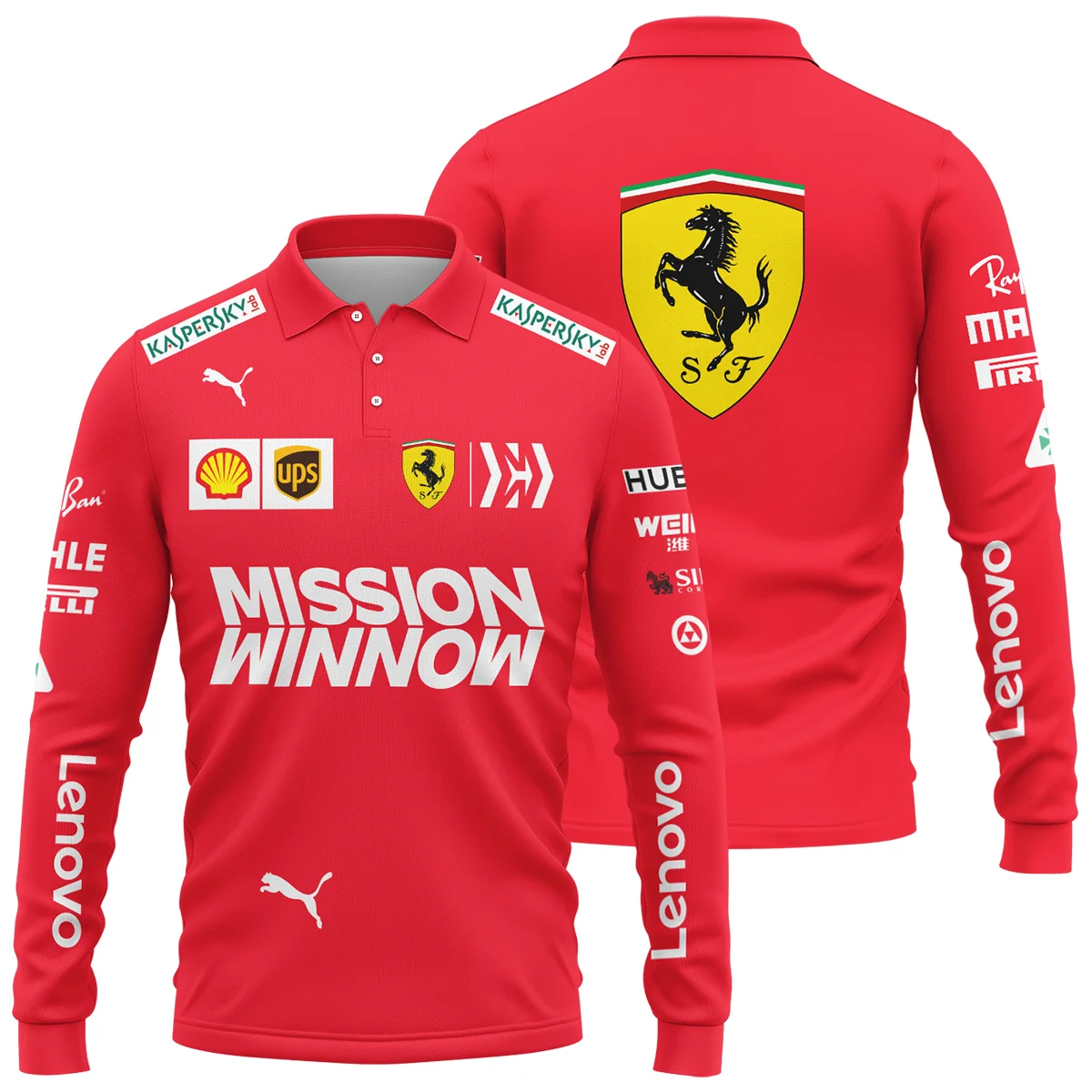 2019 Sebastian Vettel Racing Suit Ferrari F1 Long Polo Shirt BLVASV110925A10LPL - Race Day Outfit