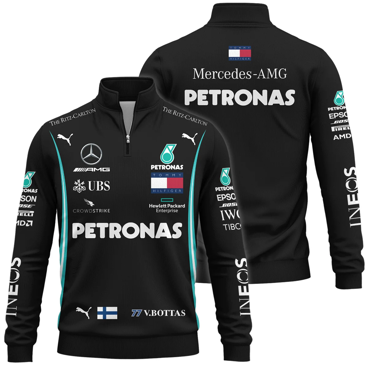 2019 Valtteri Bottas Racing Suit Mercedes F1 Quarter-Zip Sweatshirt BLVAVB130925A1QZS - Motorsport Lifestyle Wear