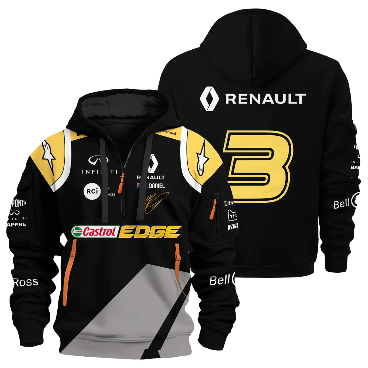 2020 Daniel Ricciardo Renault Alpinestars Race Suit Hoodie Half Zipper BLVA180725A04HDF - Pit Lane Clothing