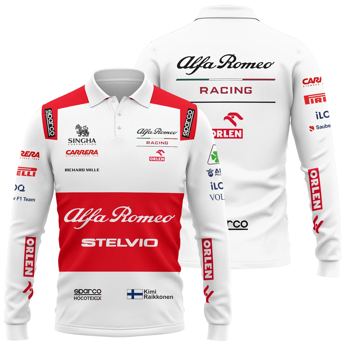 2020 Kimi Raikkonen Racing Suit Alfa Romeo F1 Long Polo Shirt BLVAKR191125A7LPL - Racing Lifestyle Clothing