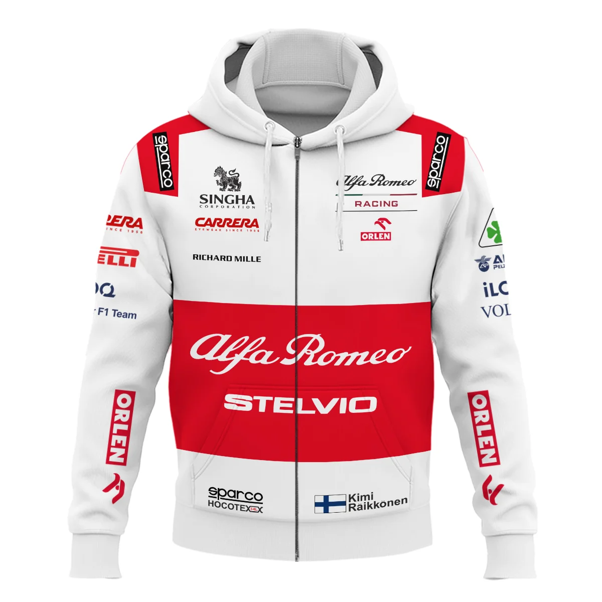 Alternative view of 2020 Kimi Raikkonen Racing Suit Alfa Romeo F1 Zipper Hoodie BLVAKR191125A7ZHD