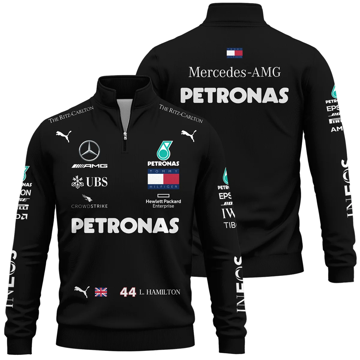 2020 Lewis Hamilton Racing Suit Mercedes F1 Quarter-Zip Sweatshirt BLVALH180825A3QZS - Formula Racing Apparel