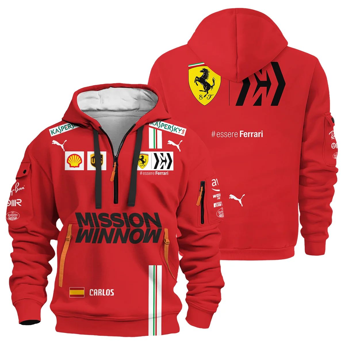 2021 Carlos Sainz Racing Suit Ferrari F1 Hoodie Half Zip BLVACS190825A7HDF - Motorsport Apparel