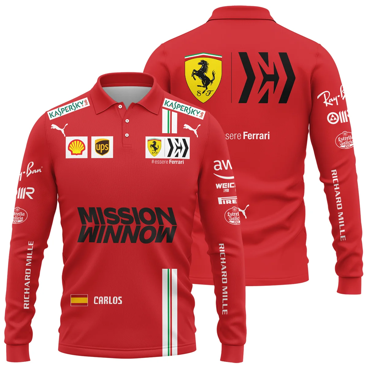 2021 Carlos Sainz Racing Suit Ferrari F1 Long Polo Shirt BLVACS190825A7LPL - F1 Fan Gear