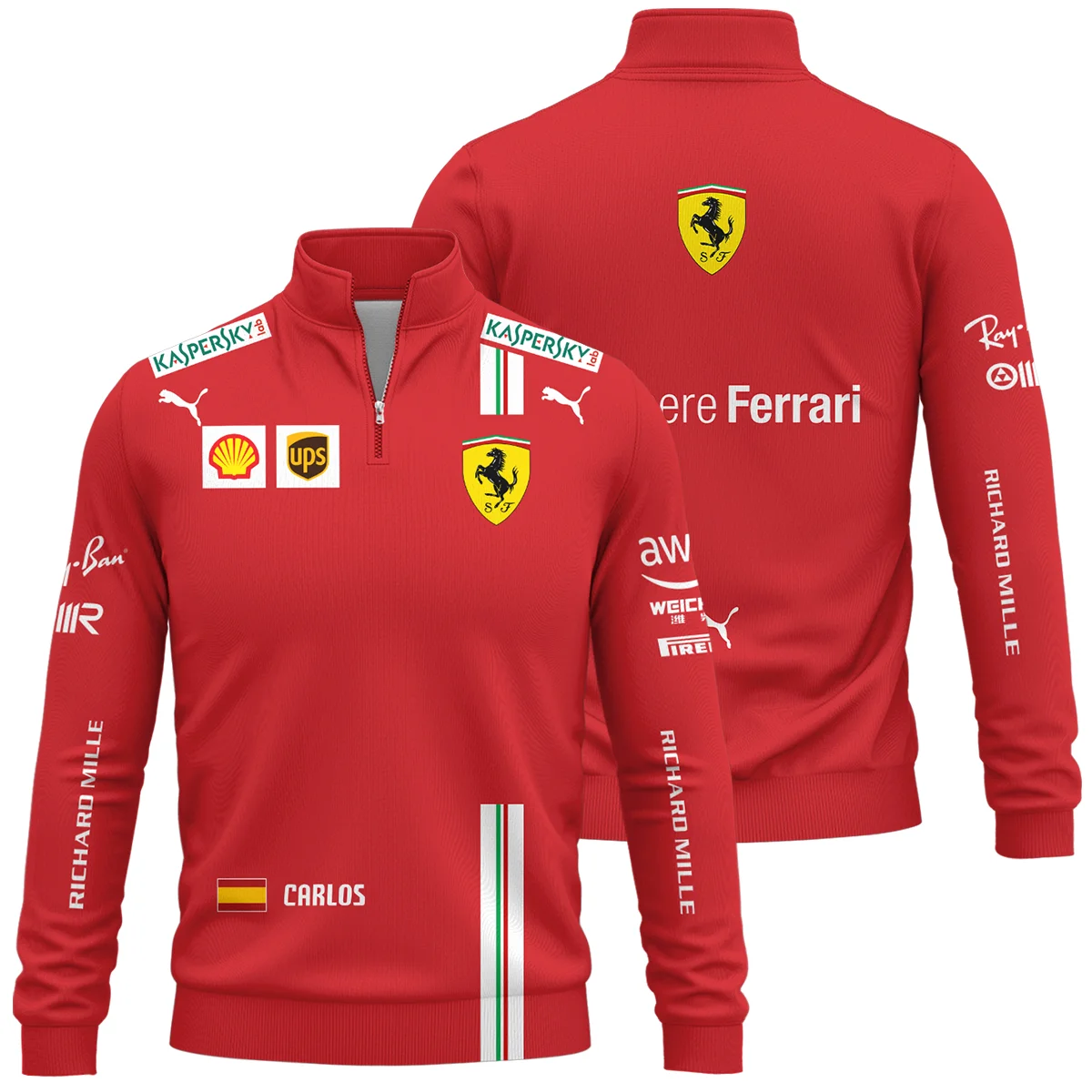 2021 Carlos Sainz Racing Suit Ferrari F1 Quarter-Zip Sweatshirt BLVACS190825A3QZS - Formula Racing Apparel