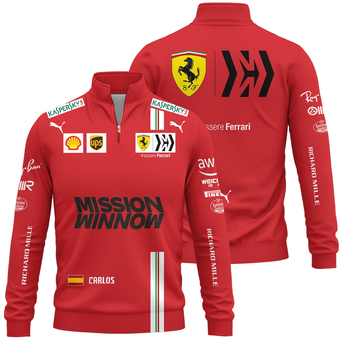 2021 Carlos Sainz Racing Suit Ferrari F1 Quarter-Zip Sweatshirt BLVACS190825A7QZS - Pit Lane Clothing