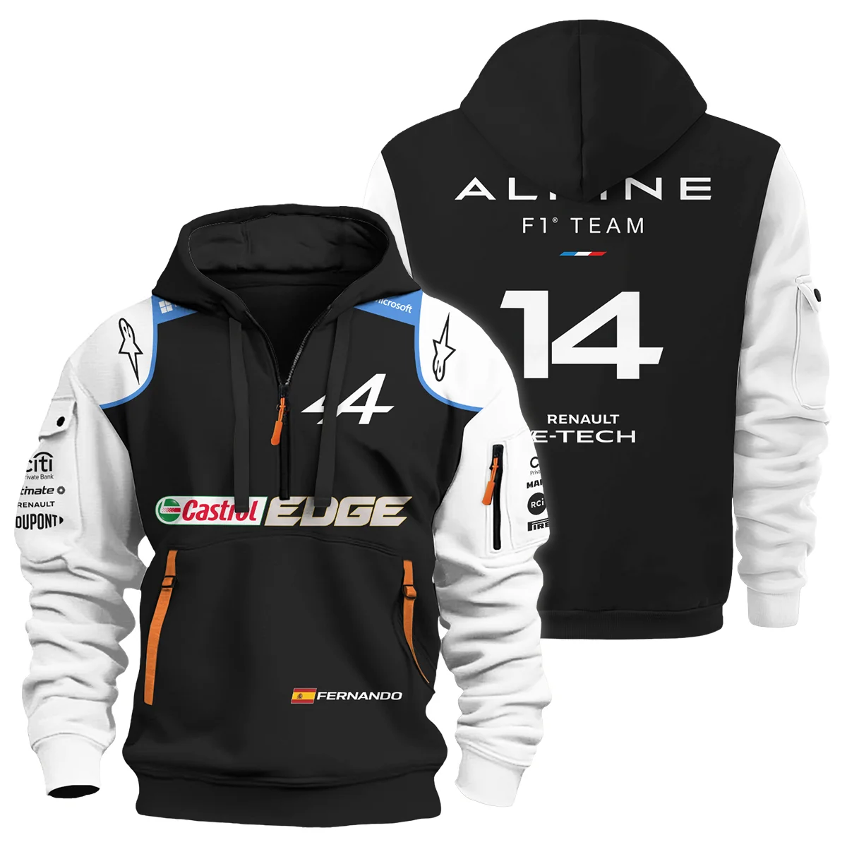2021 Fernando Alonso Racing Suit Alpine F1 Hoodie Half Zip BLVAFA030925A9HDF - Race Day Design