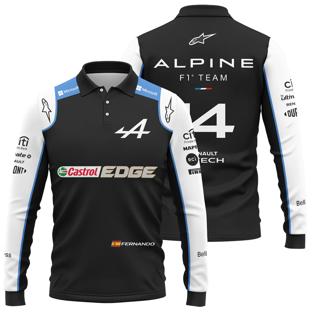 2021 Fernando Alonso Racing Suit Alpine F1 Long Polo Shirt BLVAFA030925A9LPL - Motorsport Apparel