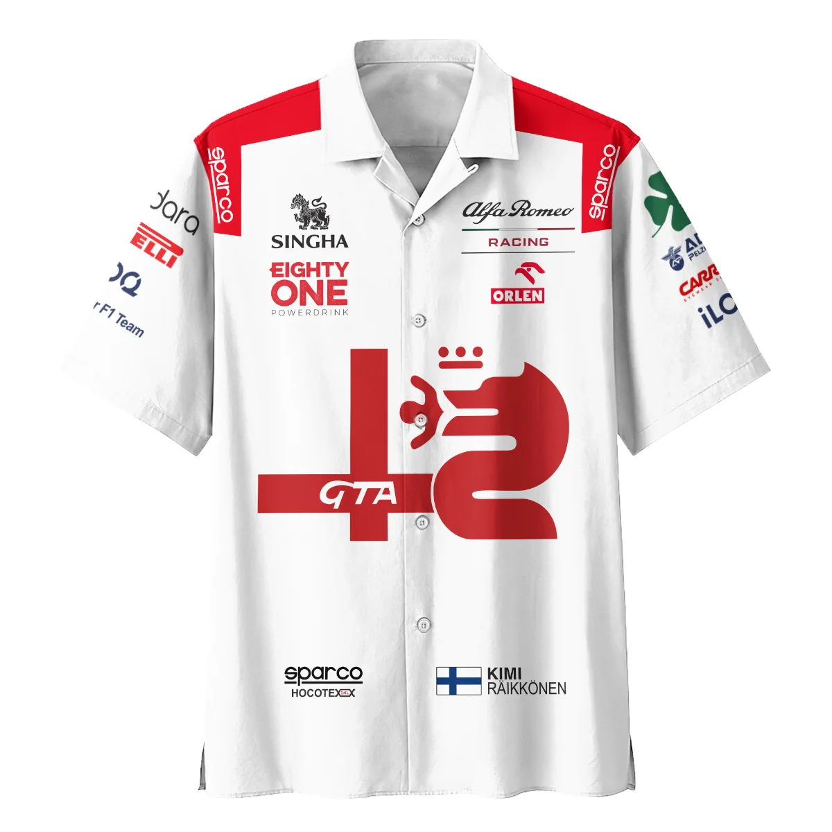Alternative view of 2021 Kimi Raikkonen Racing Suit Alfa Romeo F1 Hawaiian Shirt BLVAKR191125A8HW