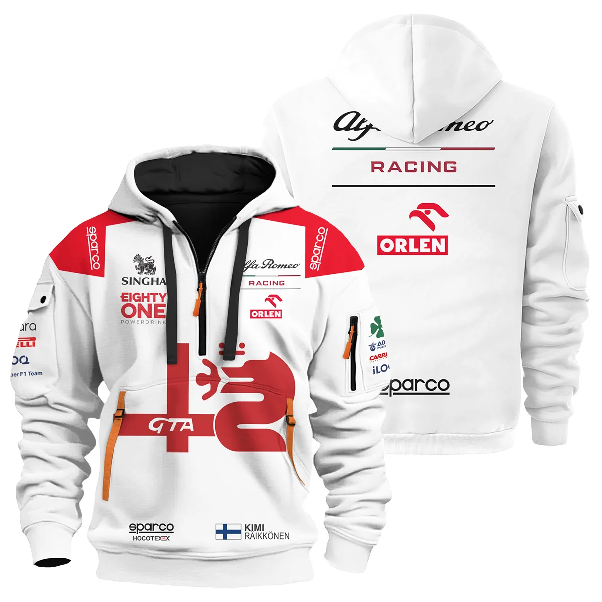 2021 Kimi Raikkonen Racing Suit Alfa Romeo F1 Hoodie Half Zip BLVAKR191125A8HDF