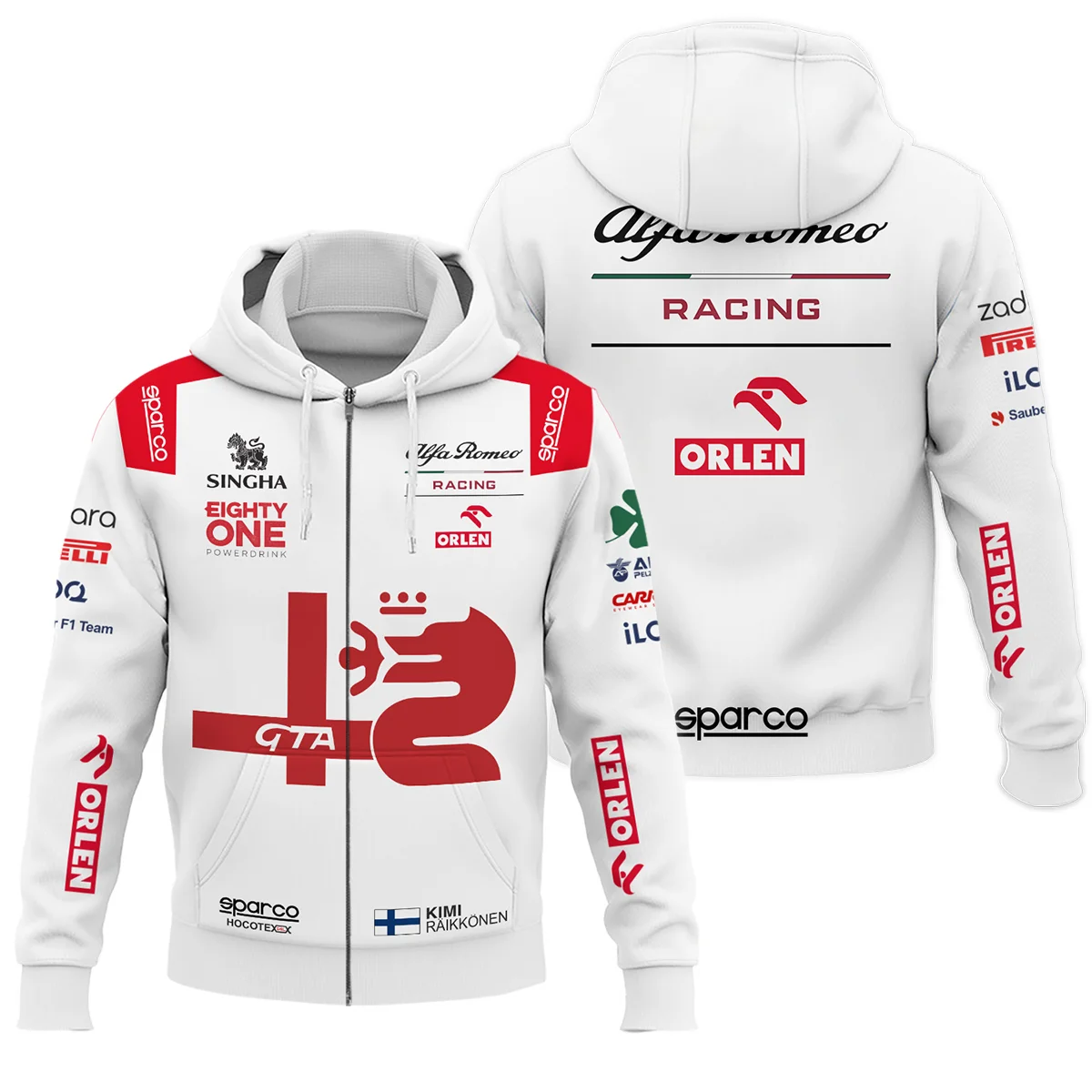 2021 Kimi Raikkonen Racing Suit Alfa Romeo F1 Zipper Hoodie BLVAKR191125A8ZHD