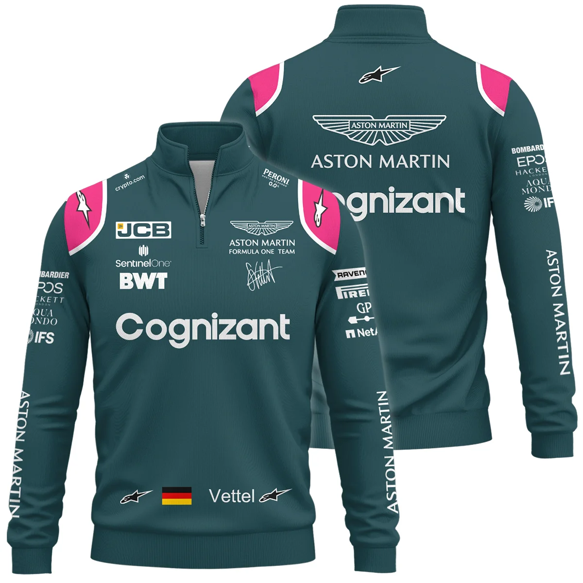 2021 Sebastian Vettel Racing Suit Aston Martin F1 Quarter-Zip Sweatshirt BLVASV110925A2QZS