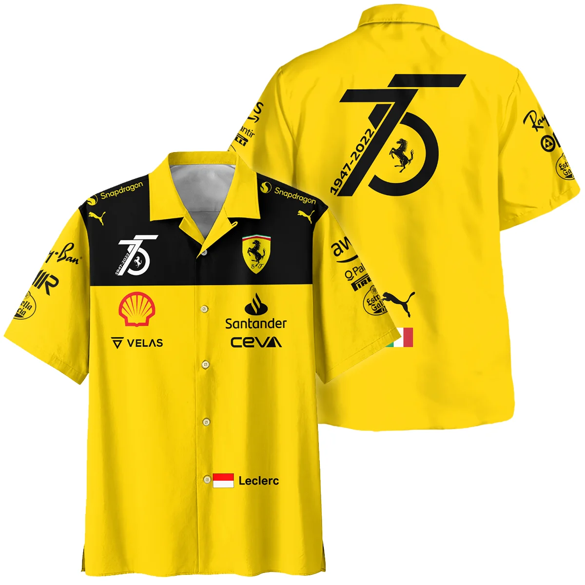 2022 75th Anniversary Charles Leclerc Racing Suit Ferrari F1 Hawaiian Shirt BLVACL190825A13HW - Formula Racing Apparel