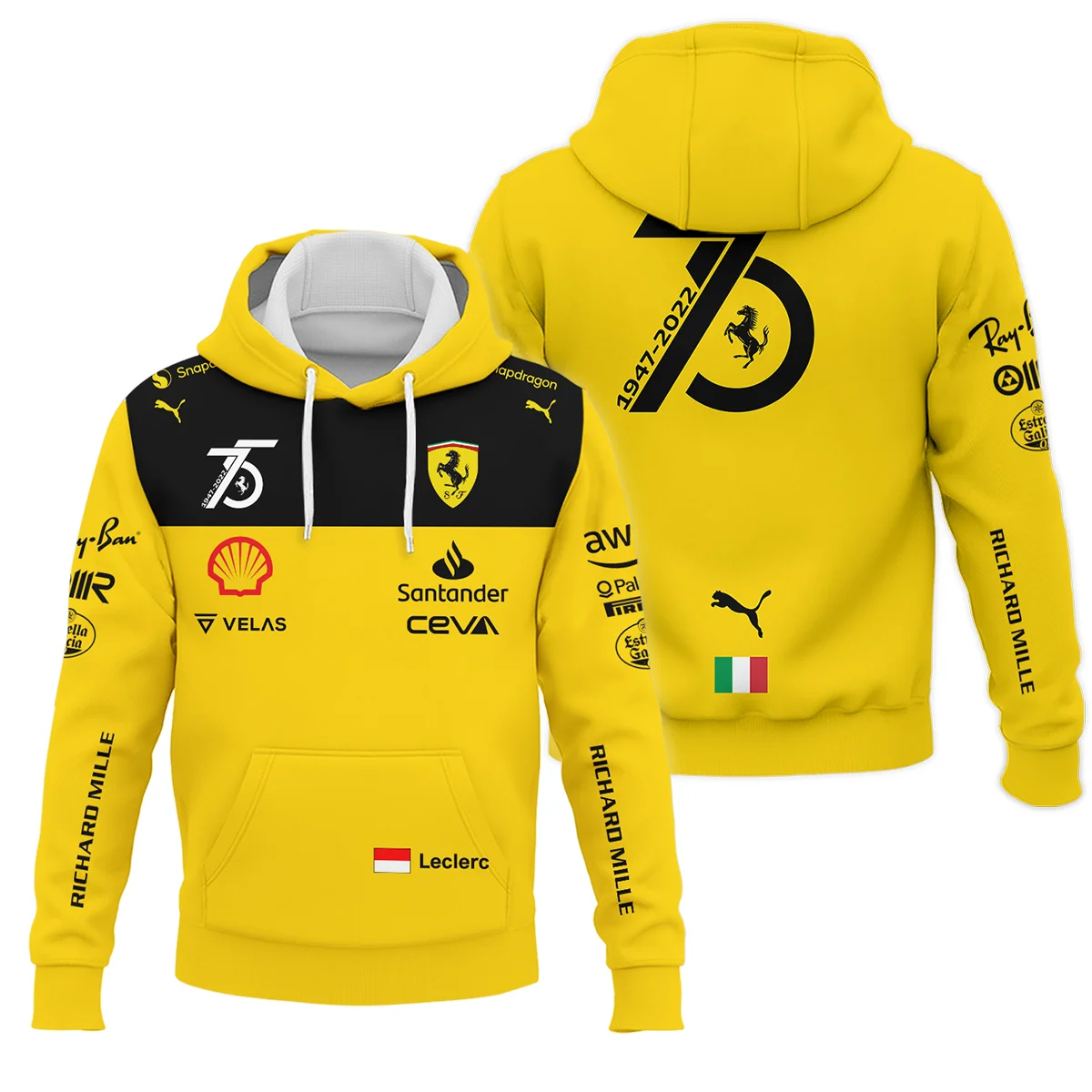 2022 75th Anniversary Charles Leclerc Racing Suit Ferrari F1 Hoodie BLVACL190825A13HD - Pit Lane Clothing