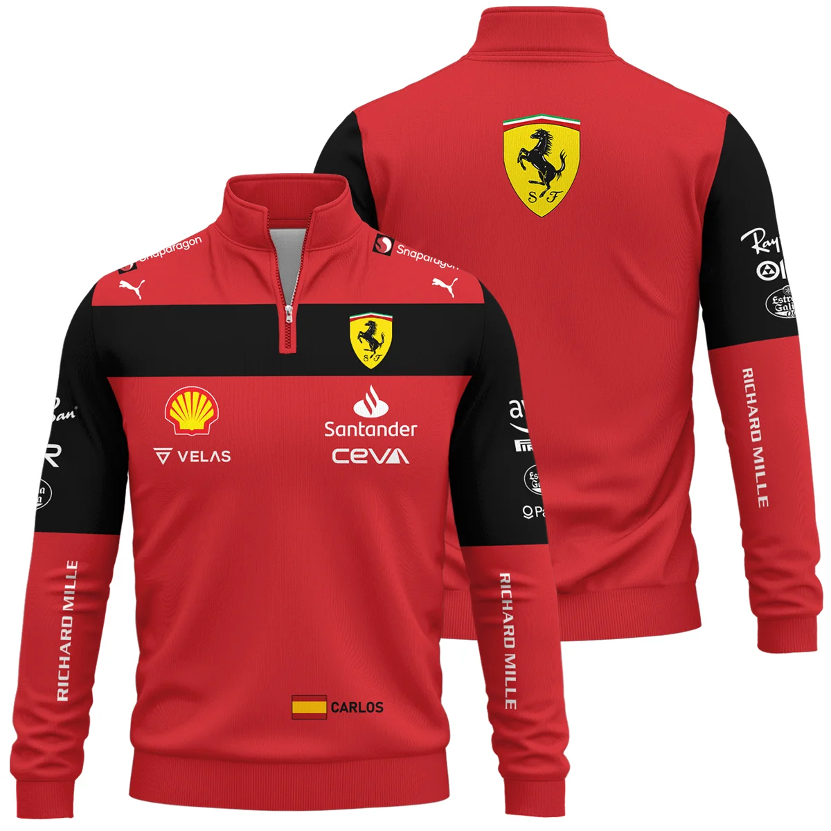 2022 Carlos Sainz Racing Suit Ferrari F1 Quarter-Zip Sweatshirt BLVACS190825A11QZS - F1 Fan Gear