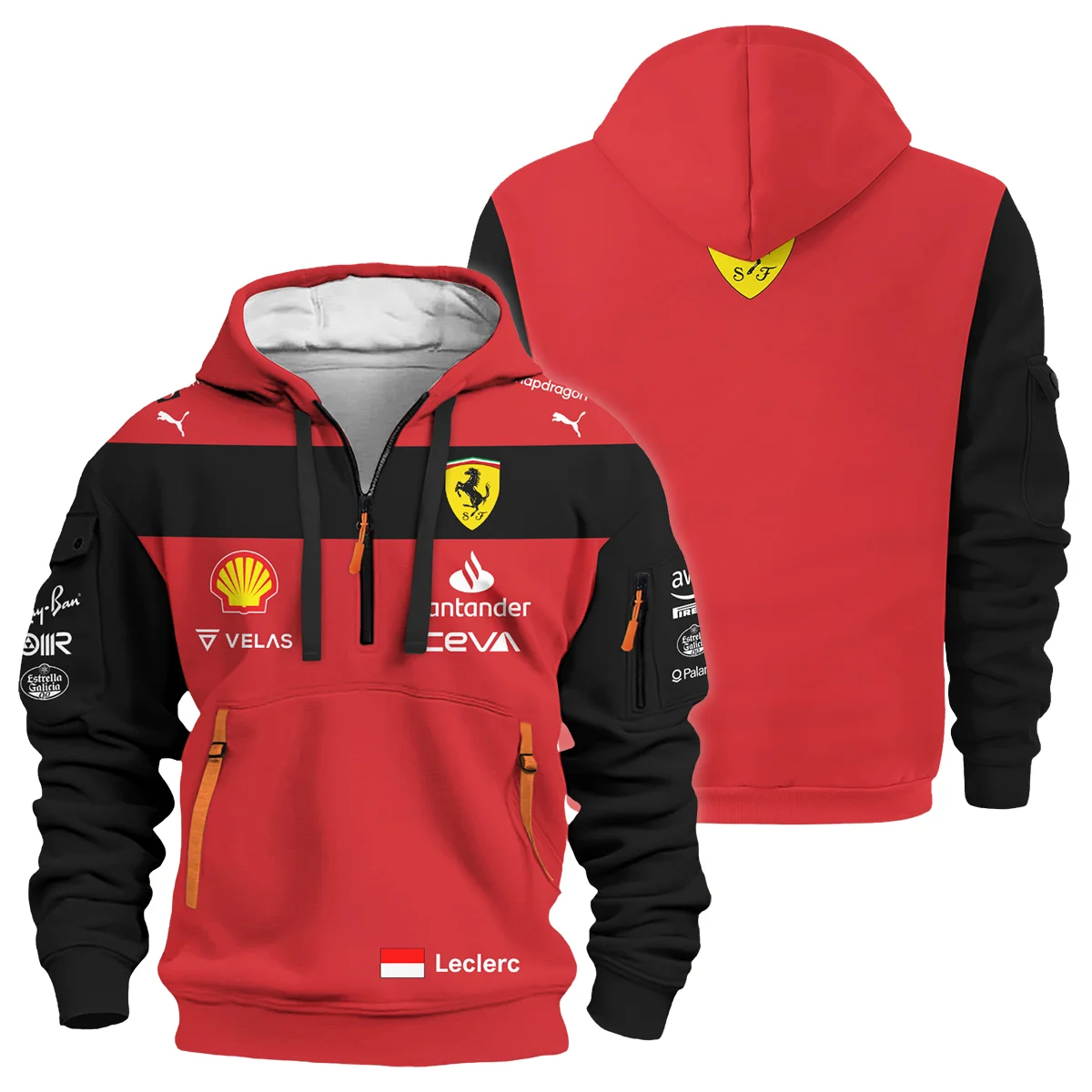 2022 Charles Leclerc Racing Suit Ferrari F1 Hoodie Half Zip BLVACL190825A11HDF - Motorsport Apparel