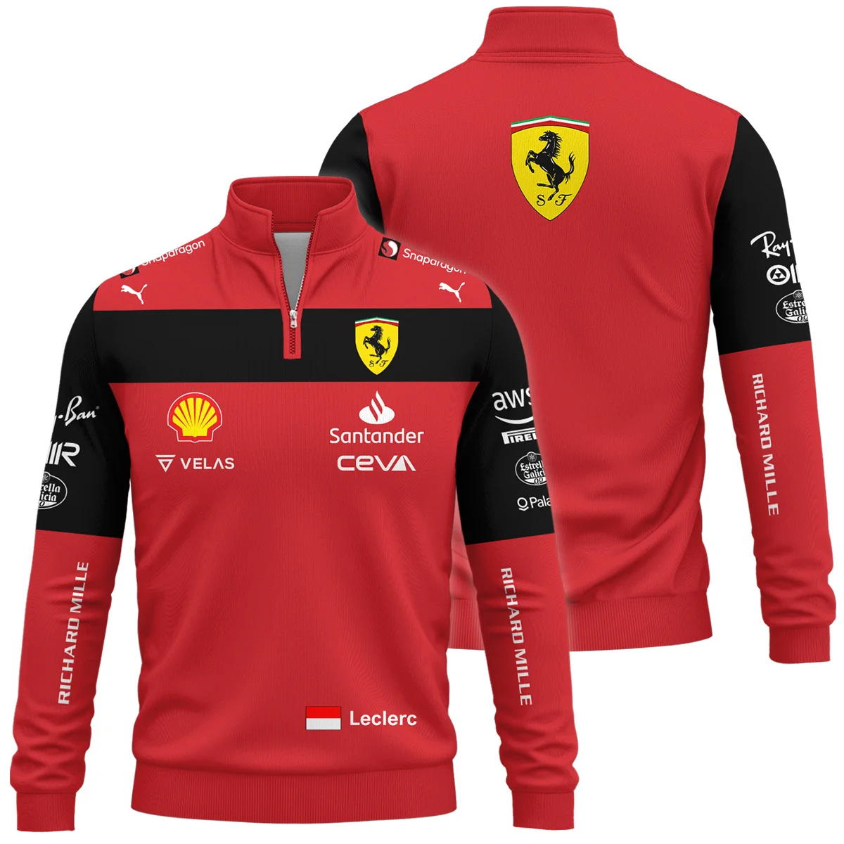 2022 Charles Leclerc Racing Suit Ferrari F1 Quarter-Zip Sweatshirt BLVACL190825A11QZS - Trackside Outfit