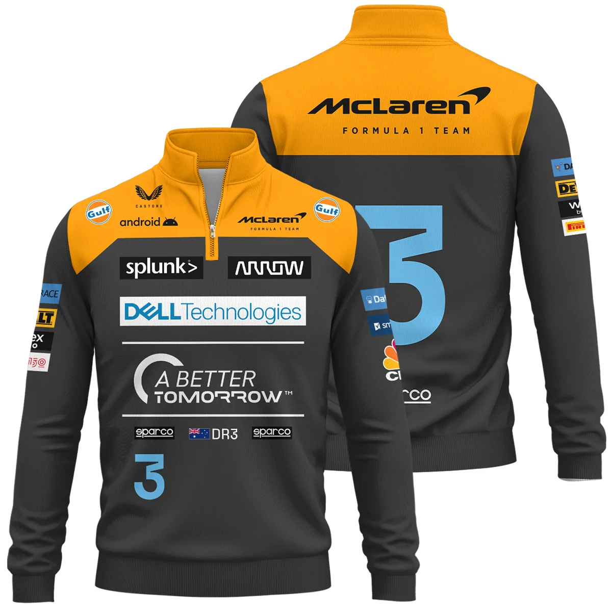 2022 Daniel Ricciardo McLaren F1 Team Race Suit Quarter-Zip Sweatshirt BLVA180725A06QZS - Race Day Outfit
