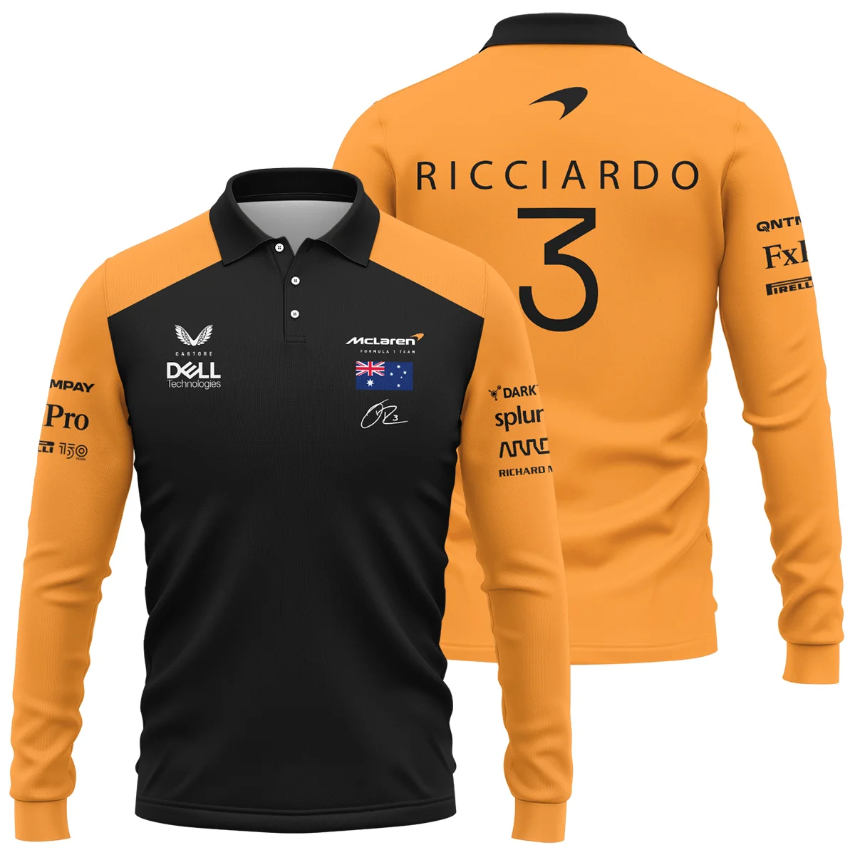 2022 Daniel Ricciardo McLaren F1 Team Suit Long Polo Shirt BLVA180725A07LPL - Race Day Design