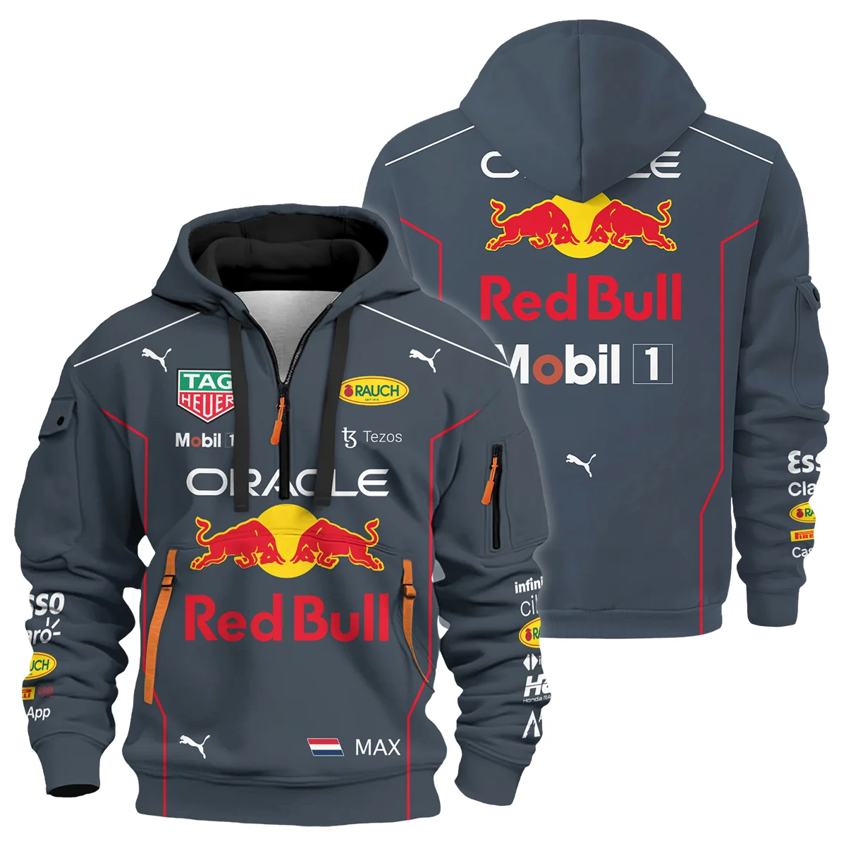 2022 WDC Max Verstappen Racing Suit Red Bull Racing F1 Hoodie Half Zip BLVAMV281125A1HDF - Racing Lifestyle Clothing