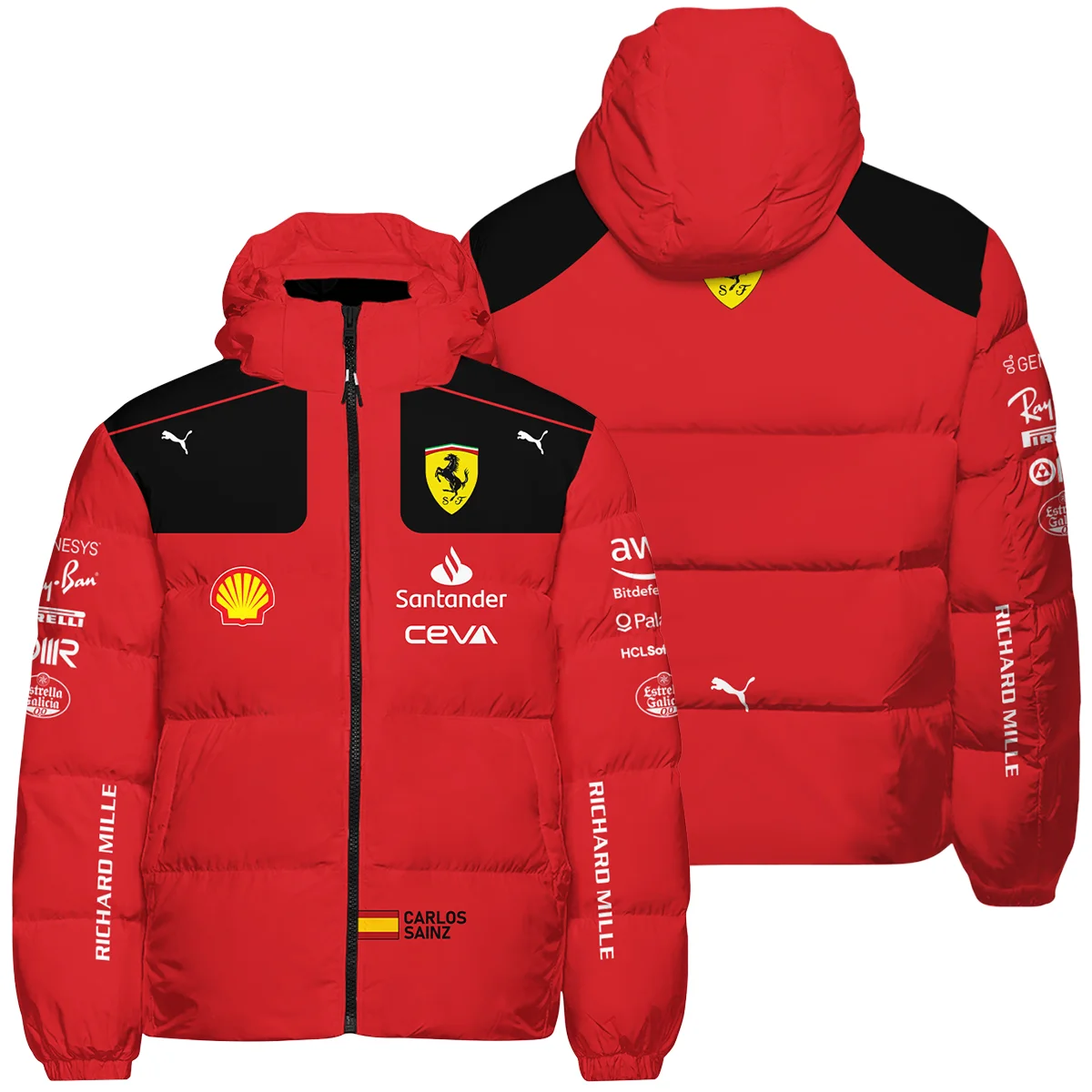 2023 Carlos Sainz Racing Suit Ferrari F1 Down & Puffer Jackets BLVACS190825A10HCJ - Race Day Design