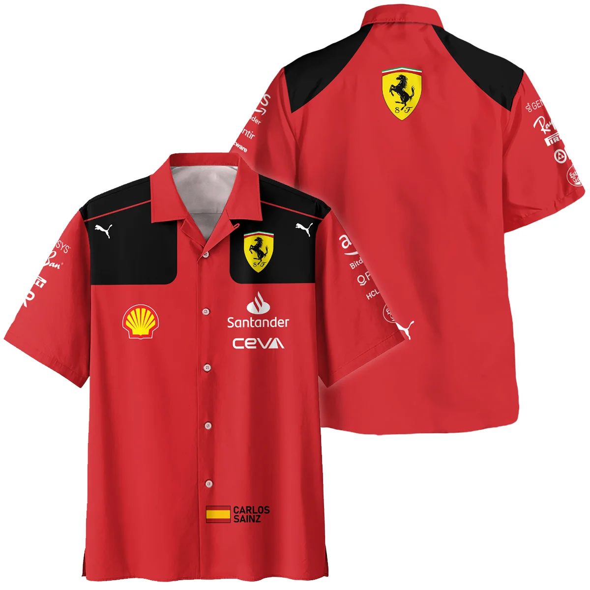 2023 Carlos Sainz Racing Suit Ferrari F1 Hawaiian Shirt BLVACS190825A10HW - Motorsport Apparel
