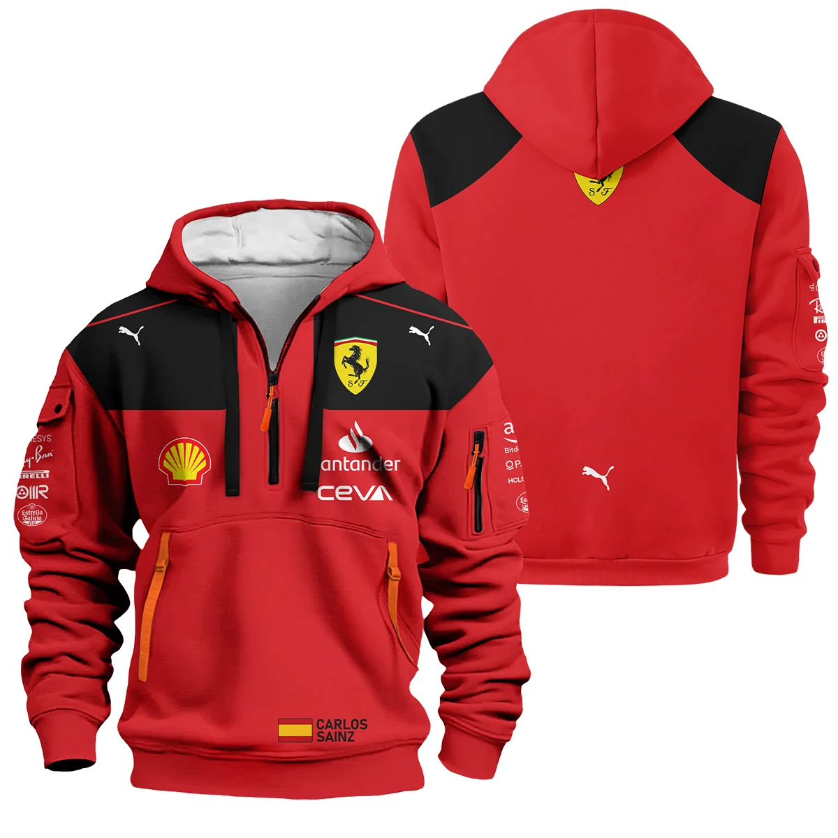 2023 Carlos Sainz Racing Suit Ferrari F1 Hoodie Half Zip BLVACS190825A10HDF - F1 Fan Gear
