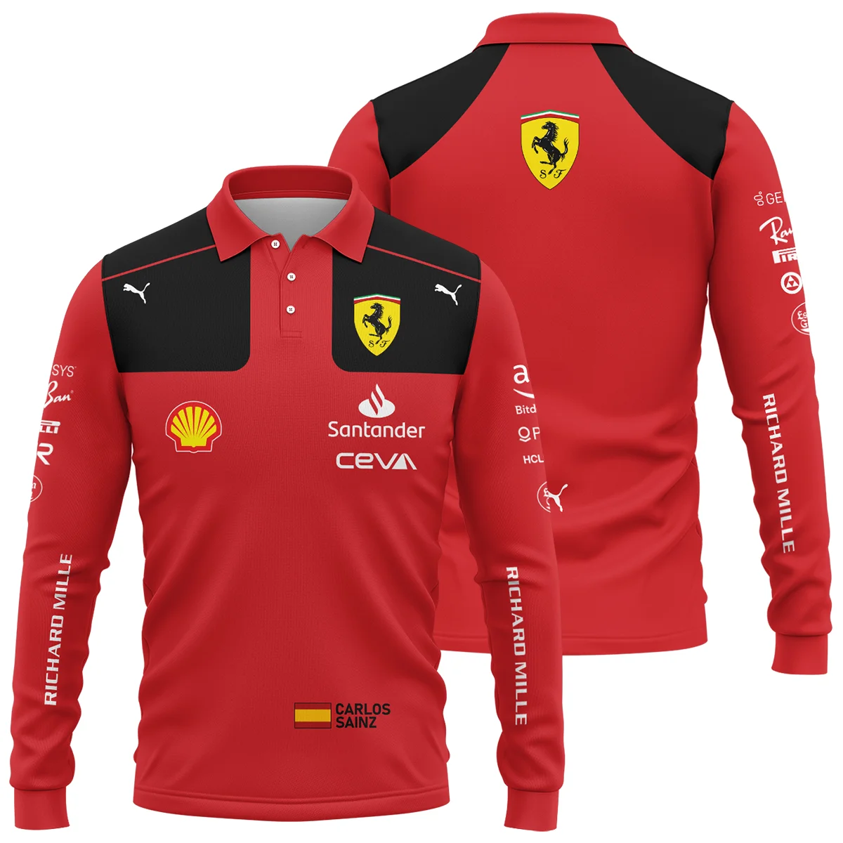 2023 Carlos Sainz Racing Suit Ferrari F1 Long Polo Shirt BLVACS190825A10LPL - Trackside Outfit