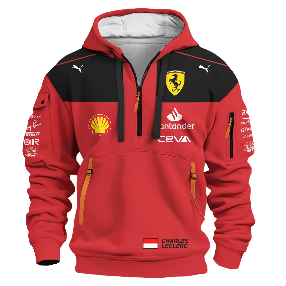 2023 Charles Leclerc Racing Suit Ferrari F1 Hoodie Half Zip BLVACL190825A10HDF - Image 2