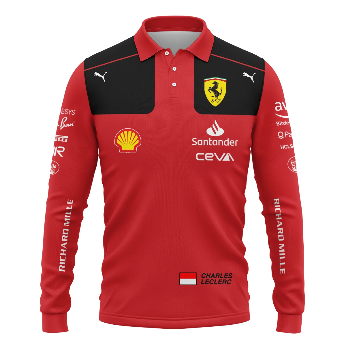 2023 Charles Leclerc Racing Suit Ferrari F1 Long Polo Shirt BLVACL190825A10LPL - Image 2