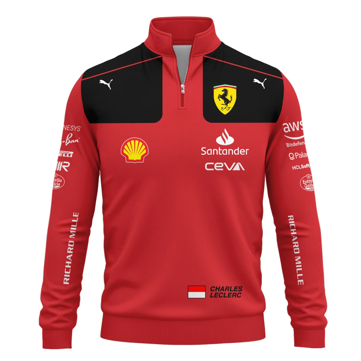2023 Charles Leclerc Racing Suit Ferrari F1 Quarter-Zip Sweatshirt BLVACL190825A10QZS - Image 2