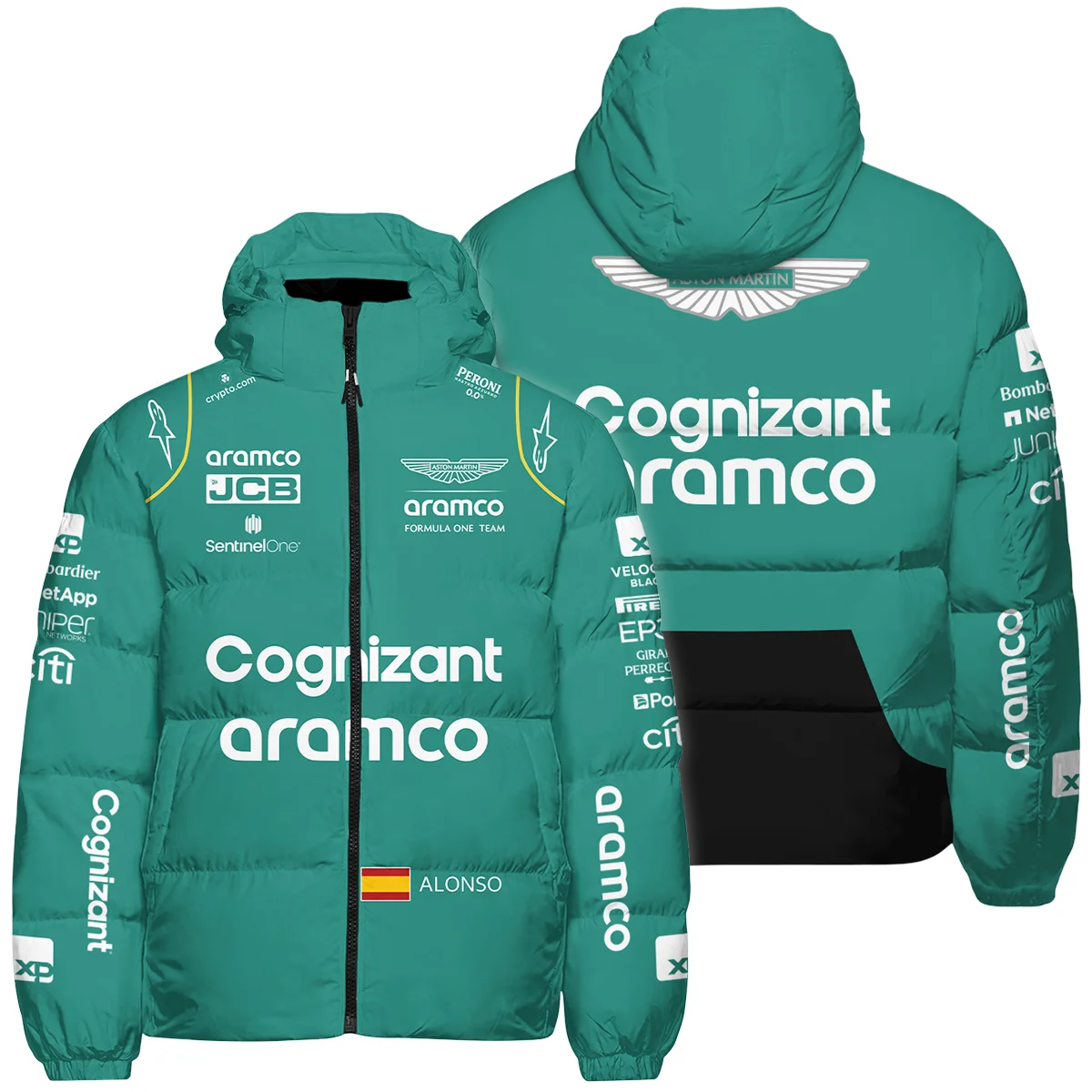 2023 Fernando Alonso Racing Suit Aston Martin F1 Down & Puffer Jackets BLVAFA030925A10HCJ - F1 Fan Gear