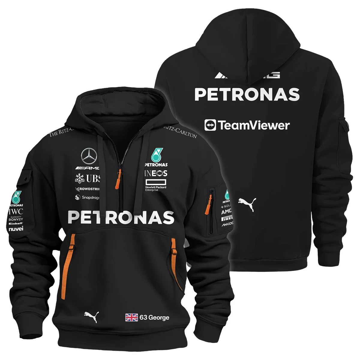 2023 George Russell Racing Suit Mercedes F1 Hoodie Half Zip BLVAGR080925A2HDF - Pit Lane Clothing