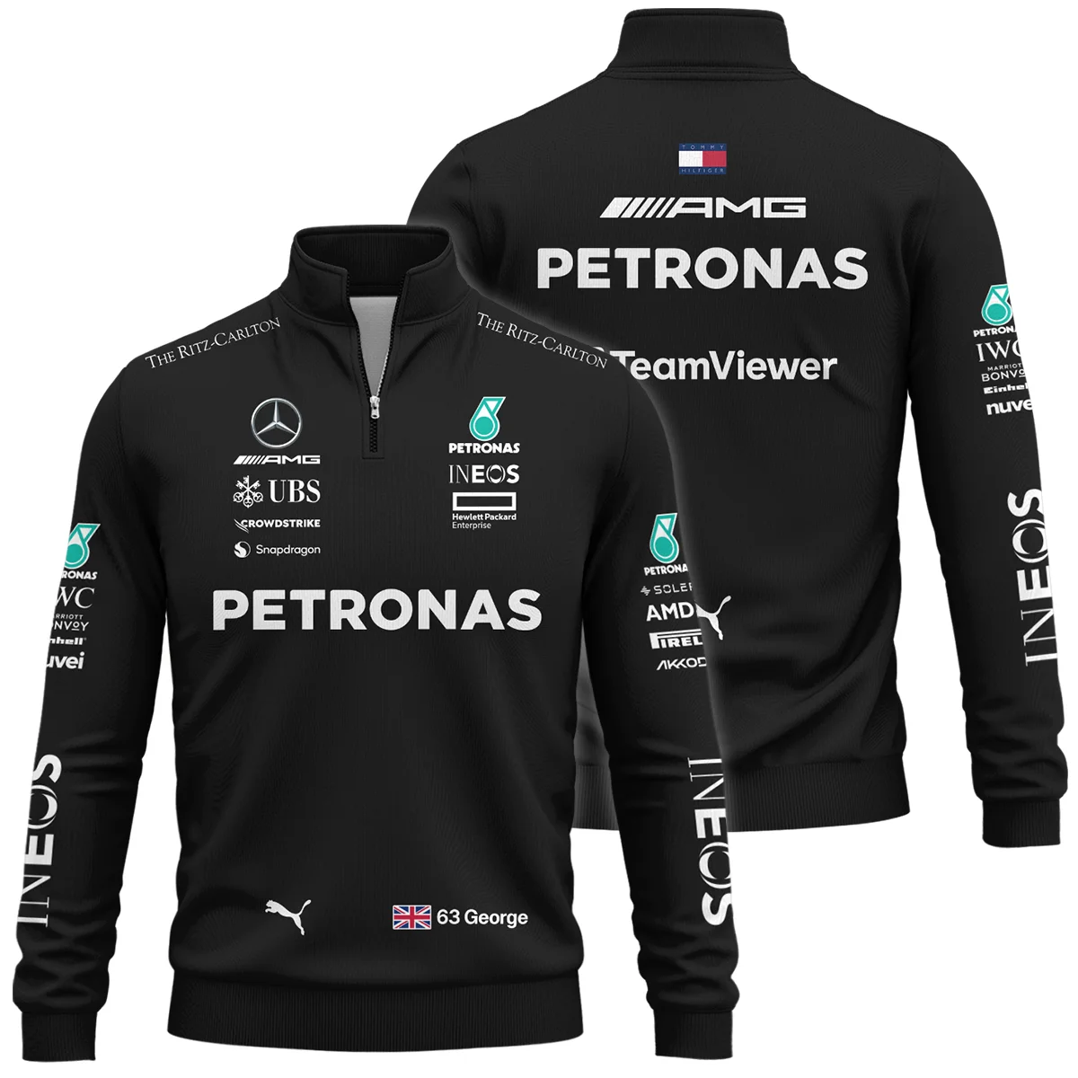 2023 George Russell Racing Suit Mercedes F1 Quarter-Zip Sweatshirt BLVAGR080925A2QZS - Motorsport Apparel