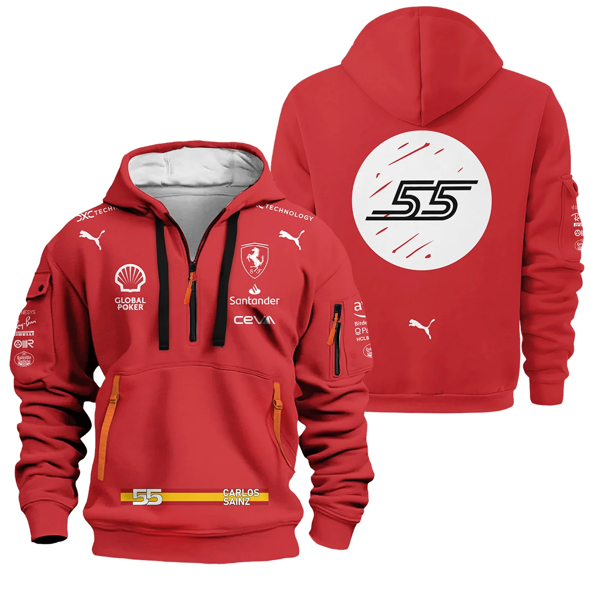 2023 Las Vegas GP Carlos Sainz Racing Suit Ferrari F1 Hoodie Half Zip BLVACS190825A4HDF - Motorsport Lifestyle Wear