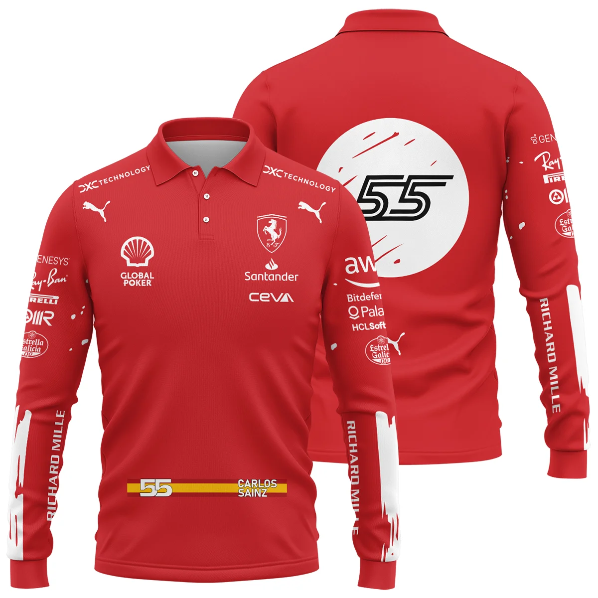 2023 Las Vegas GP Carlos Sainz Racing Suit Ferrari F1 Long Polo Shirt BLVACS190825A4LPL - Race Day Design