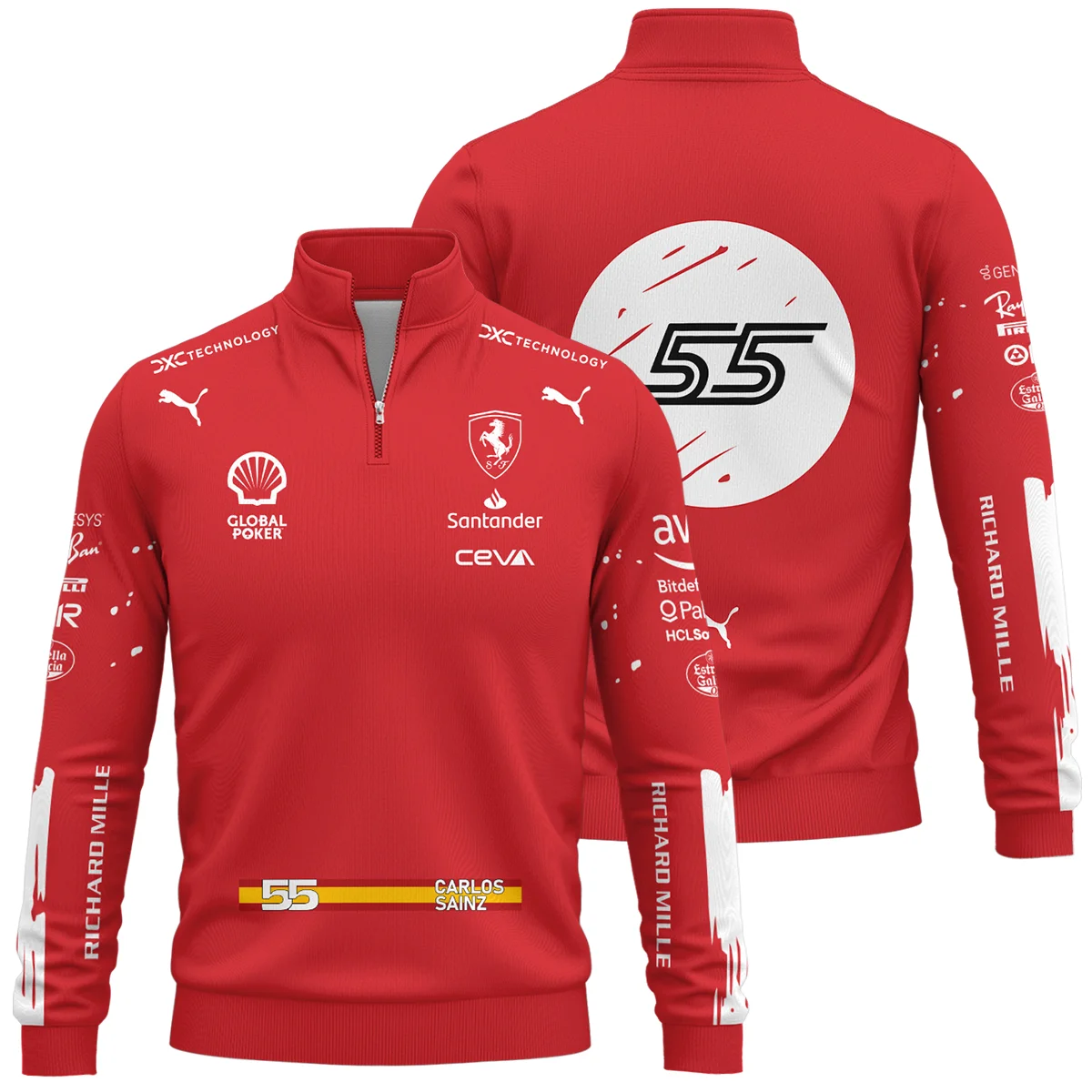 2023 Las Vegas GP Carlos Sainz Racing Suit Ferrari F1 Quarter-Zip Sweatshirt BLVACS190825A4QZS - Racing Lifestyle Clothing