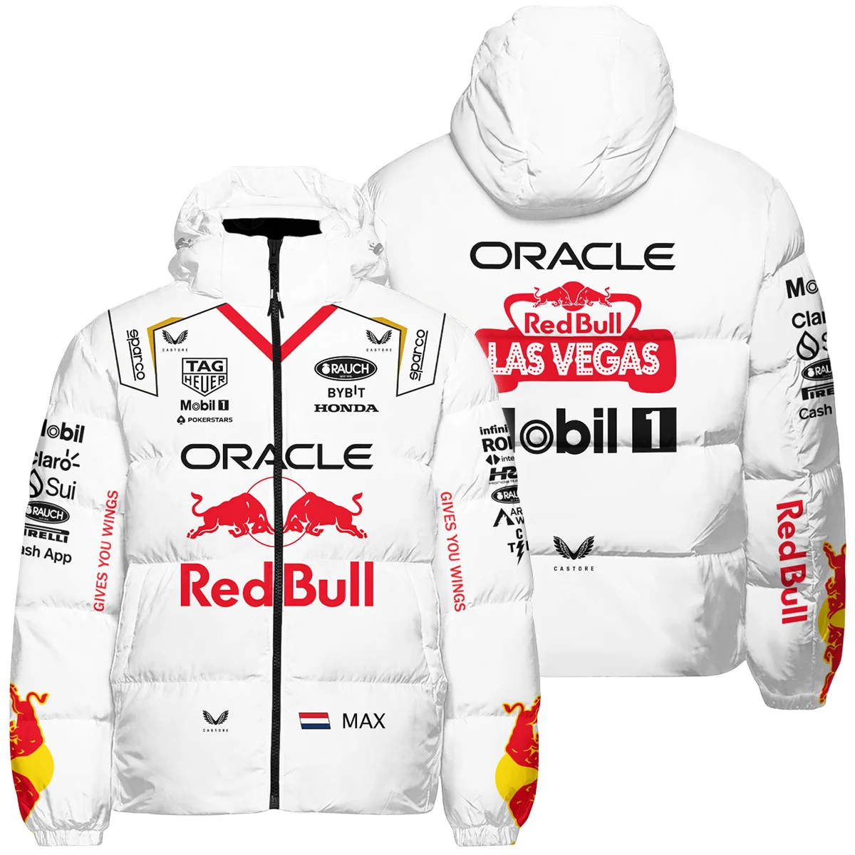 2023 Las Vegas GP Max Verstappen Racing Suit Red Bull Racing F1 Down & Puffer Jackets BLVAMV281125A3HCJ - Formula Racing Apparel