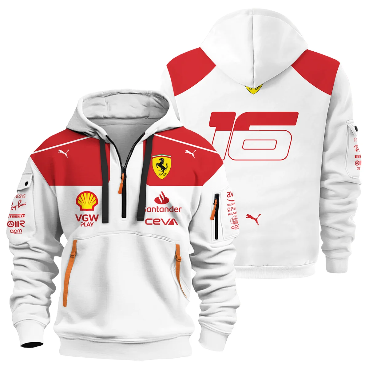 2023 Monaco GP Charles Leclerc Racing Suit Ferrari F1 Hoodie Half Zip BLVACL260825A3HDF - Motorsport Apparel