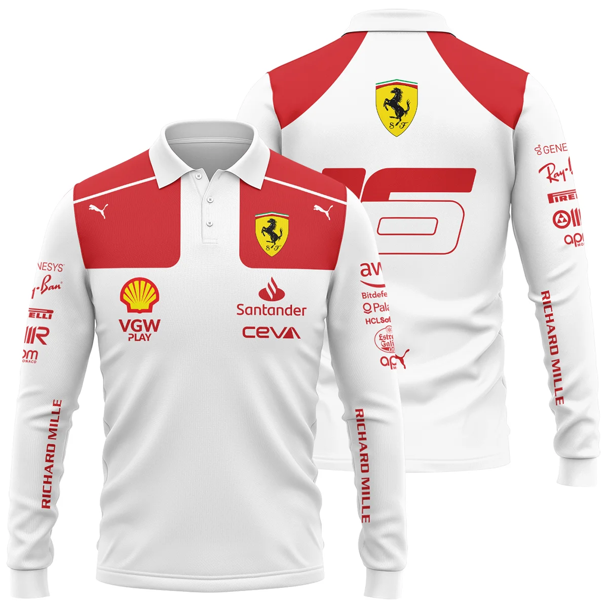 2023 Monaco GP Charles Leclerc Racing Suit Ferrari F1 Long Polo Shirt BLVACL260825A3LPL - Racing Lifestyle Clothing