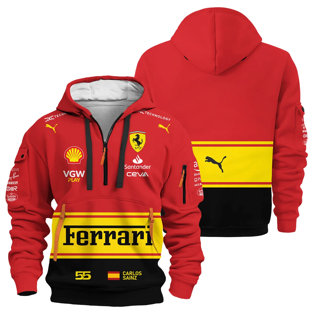 2023 Monza GP Carlos Sainz Racing Suit Ferrari F1 Hoodie Half Zip BLVACS190825A9HDF - Racing Lifestyle Clothing