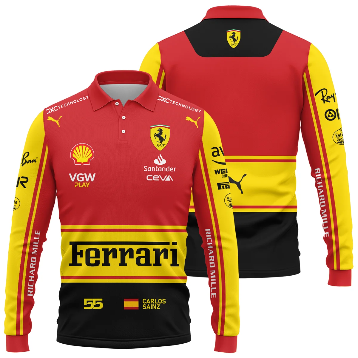 2023 Monza GP Carlos Sainz Racing Suit Ferrari F1 Long Polo Shirt BLVACS190825A9LPL - F1 Fan Gear