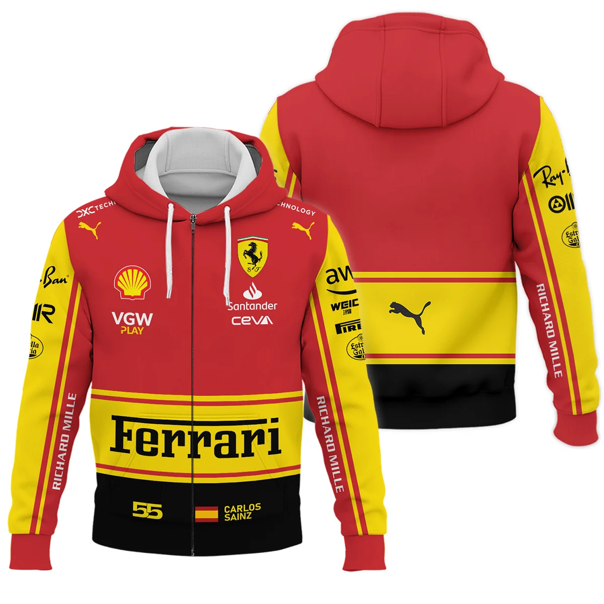 2023 Monza GP Carlos Sainz Racing Suit Ferrari F1 Zipper Hoodie BLVACS190825A9ZHD - Pit Lane Clothing
